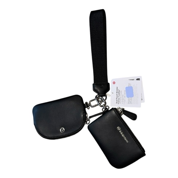 Lululemon Dual Pouch Wristlet – Cactus Leather Alternative Black / Silver NWT - Picture 2 of 5